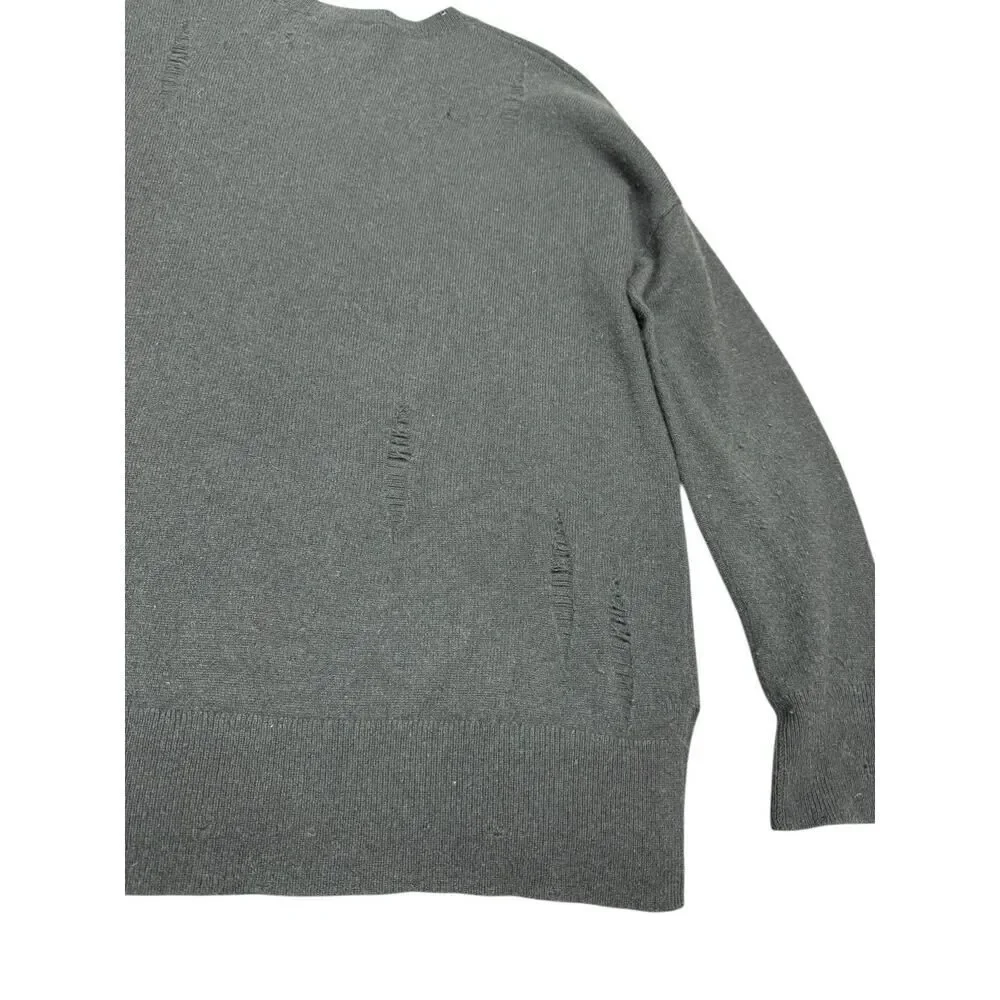 AQUA 100% Cashmere Distressed Sweater XS Green Slouchy Pullover Soft Knit - Picture 7 of 11